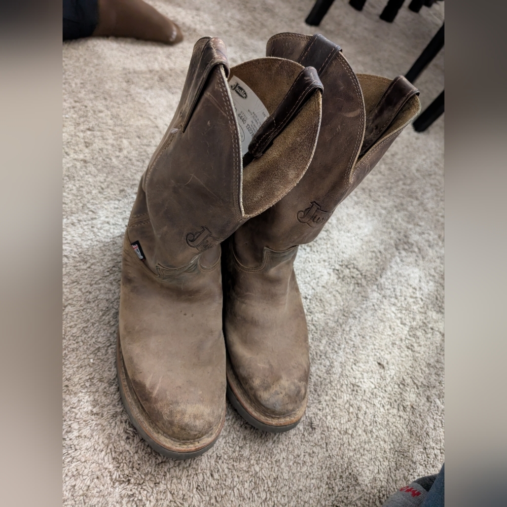 JUSTIN Men's 11" Blueprint Soft Toe Pull On Work Boot Tan Gaucho 4440 Size 8.5 D